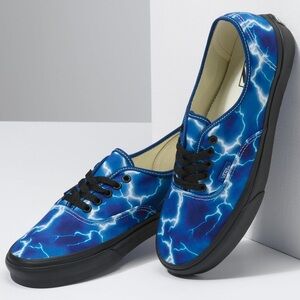 Vans Authentic Lightning Bolt Print Sneakers Black Blue‎ Electric, size 10